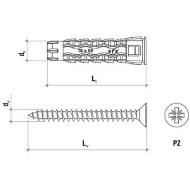 Kołek uniwersalny 8x40/50, wkręt z łbem stożkowym, Masterbox (SFXP-08040050 x 50szt.)