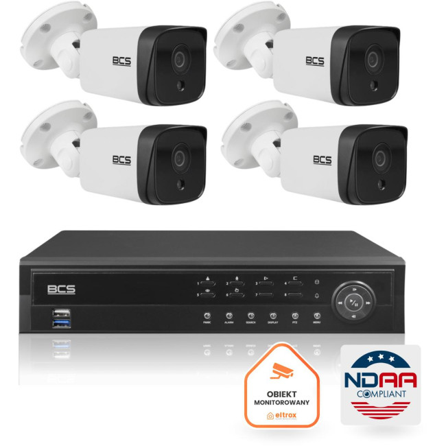 Zestaw monitoringu IP BCS Ultra 4 Kamery IP BCS-U-TIP38FSR3 Rejestartror 6TB zgodny z NDAA