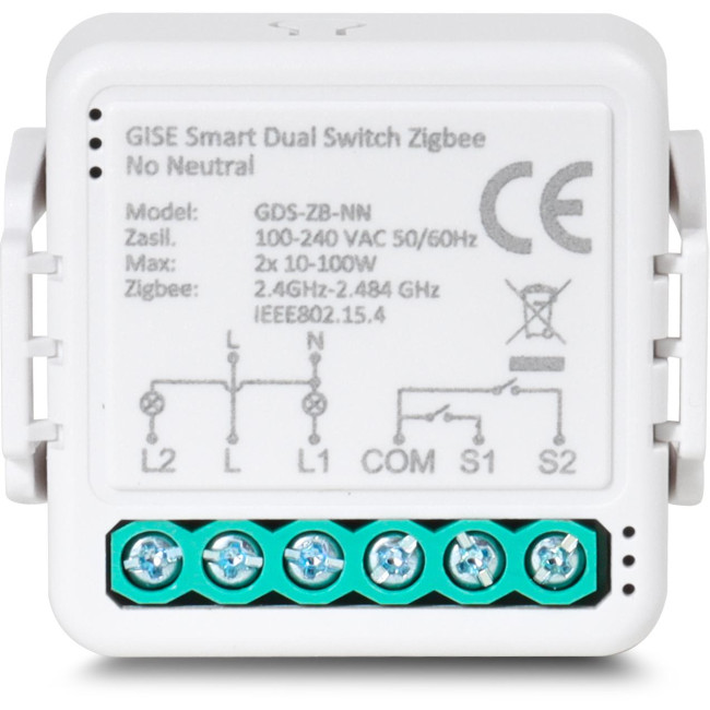 GISE Smart Podwójny moduł przekaźnikowy (bez N) Zigbee | Tuya | GDS-ZB-NN