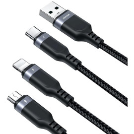 Kabel 3w1 USB-A / USB-C micro-USB Lightning Joyroom S-1T3018A18 120cm 2.4A w oplocie czarny