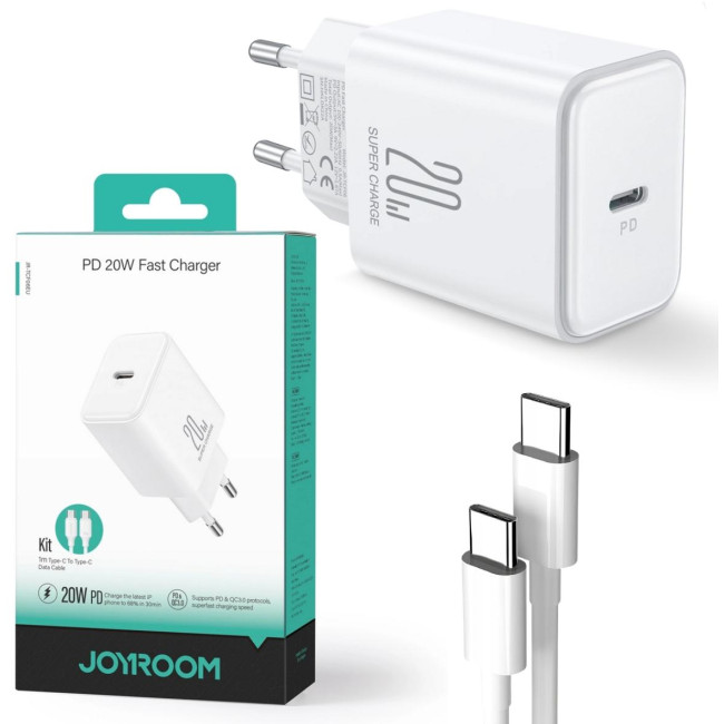 Ładowarka sieciowa Joyroom JR-TCF06 20W PD 3.0 QC 3.0 1x USB-C biała + kabel