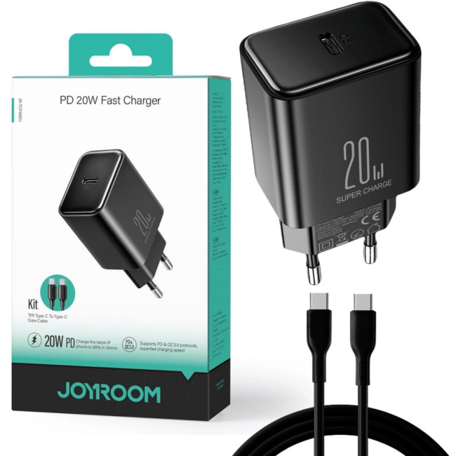 Ładowarka sieciowa Joyroom JR-TCF06 20W PD 3.0 QC 3.0 1x USB-C czarna + kabel