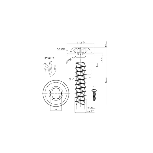 Wkręt do tworzywa TORX 6x25 A2 CORAB M959