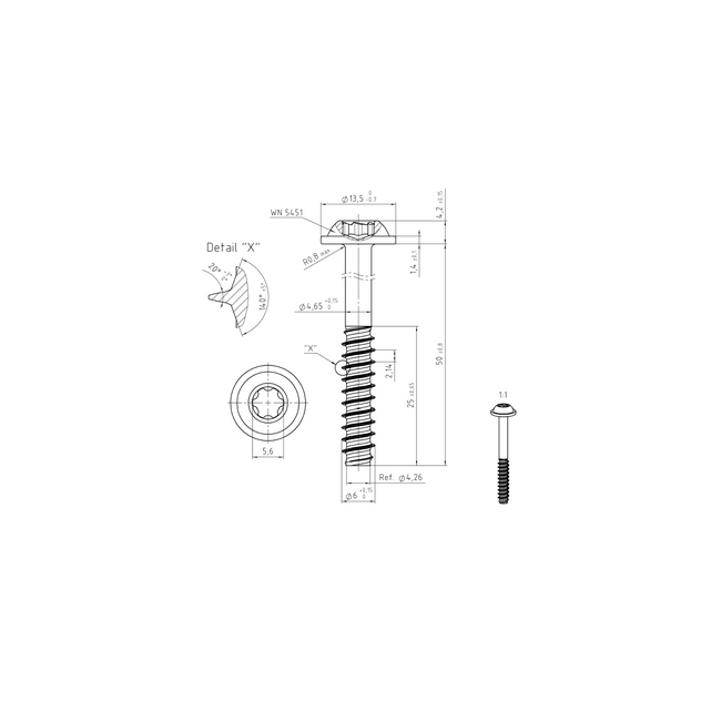 Wkręt do tworzywa TORX 6x50 A2 CORAB M960