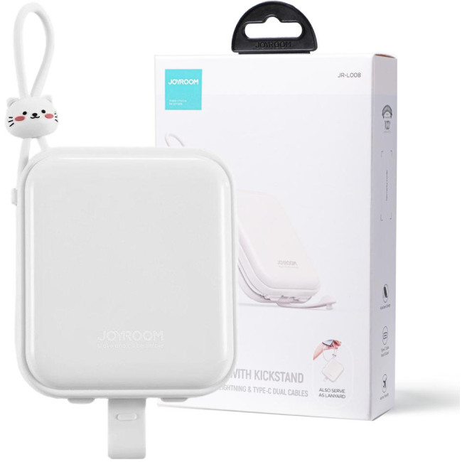 Powerbank Joyroom Cutie Series JR-L008 10000mAh 22.5W PD QC z kablami 1x USB-A 1x USB-C biały