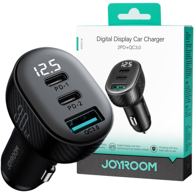 Ładowarka samochodowa Joyroom JR-CCD04 30W 4A 2x USB-C 1x USB-A PD QC 3.0