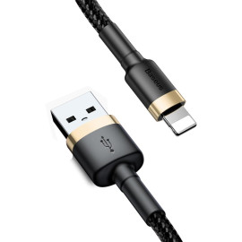 KABEL USB-A / Lightning iPhone Baseus Cafule CALKLF-BV1 100cm Apple 2.4A CZARNO-ZŁOTY W OPLOCIE