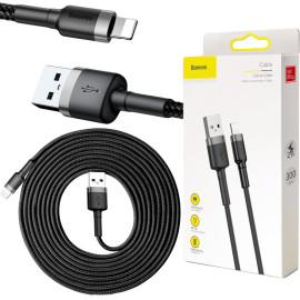 KABEL USB-A / Lightning iPhone Baseus Cafule CALKLF-RG1 300cm Apple 2A CZARNO-SZARY W OPLOCIE