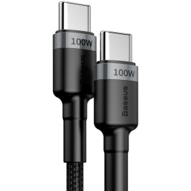 KABEL USB-C / USB-C Baseus Cafule CATKLF-ALG1 200cm 100W 5A PD 2.0 QC 3.0 CZARNO-SZARY W OPLOCIE