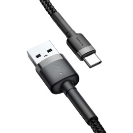 KABEL USB-A / USB-C Baseus Cafule CATKLF-CG1 200cm 2A QC 3.0 CZARNO-SZARY W NYLONOWYM OPLOCIE