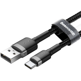 KABEL USB-A / USB-C Baseus Cafule CATKLF-BG1 100cm 3A QC 3.0 CZARNO-SZARY W NYLONOWYM OPLOCIE