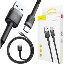 KABEL USB-A / USB-C Baseus Cafule CATKLF-AG1 50cm 3A QC 3.0 CZARNO-SZARY W NYLONOWYM OPLOCIE