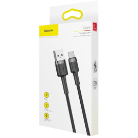 KABEL USB-A / USB-C Baseus Cafule CATKLF-AG1 50cm 3A QC 3.0 CZARNO-SZARY W NYLONOWYM OPLOCIE