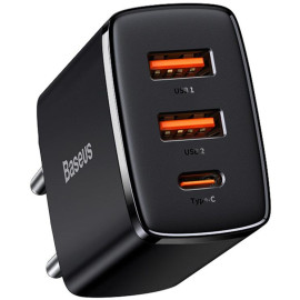 ŁADOWARKA SIECIOWA Baseus Compact Quick Charger CCXJ-E01 30W 2x USB-A 1x USB-C PD 3.0 QC 3.0 CZARNA