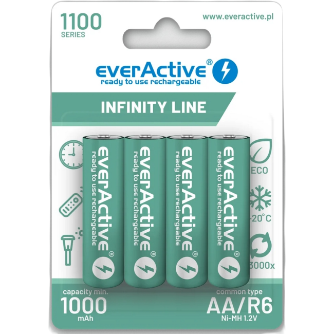 Akumulatorki AA / R06 Ni-MH everActive 1100mAh Infinity Line 3000 cykli (blister 4 szt.)