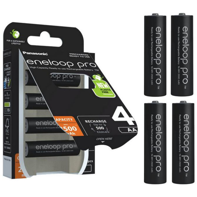 Akumulatorki R6 / AA Panasonic Eneloop PRO 2500mAh Ni-MH BK-3HCDE/4BE (blister 4 szt.)