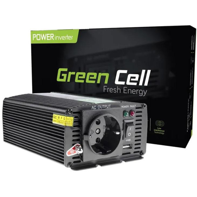 PRZETWORNICA NAPIĘCIA INWERTER Green Cell 12V / 230V 300W/600W MODYFIKOWANA SINUSOIDA INV01DE