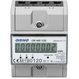 OR-WE-520 ORNO 3-fazowy licznik energii elektrycznej, 80A, MID, 3 moduły, DIN TH-35mm