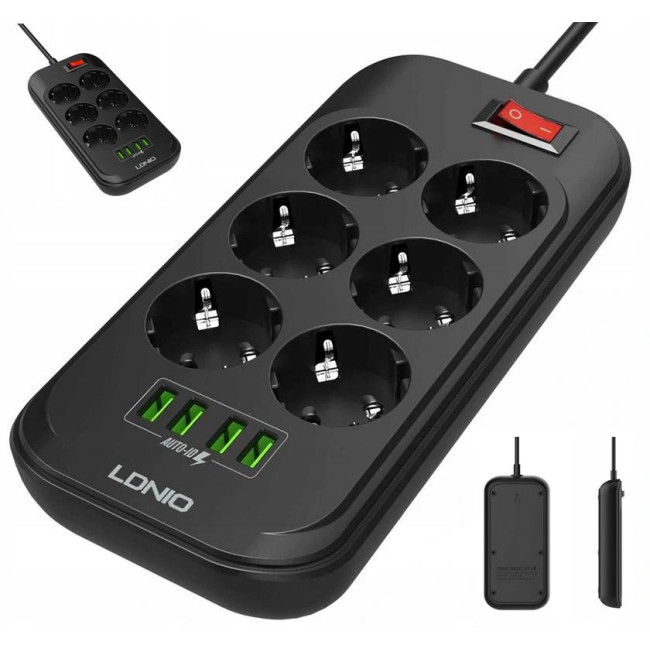 Listwa zasilająca LDNIO SE6403 6 Gniazd + 4x USB Przedłużacz