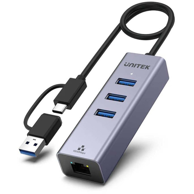 Unitek Hub USB C 4w1 Ethernet 3 x USB A 5 Gbps z adapterem USB A