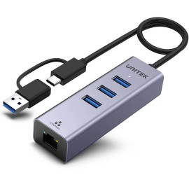 Unitek Hub USB C 4w1 Ethernet 3 x USB A 5 Gbps z adapterem USB A