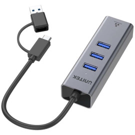 Unitek Hub USB C 4w1 Ethernet 3 x USB A 5 Gbps z adapterem USB A